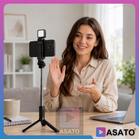 Kijek do Selfie Stick z Lampą LED Statyw Tripod + Pilot Bluetooth