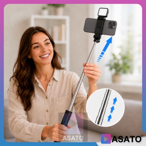 Kijek do Selfie Stick z Lampą LED Statyw Tripod + Pilot Bluetooth