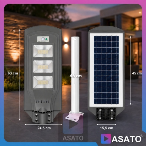 Lampa Uliczna Solarna LED 60W ze Słupkiem Czujnikiem Ruchu Pilot Uchwyt