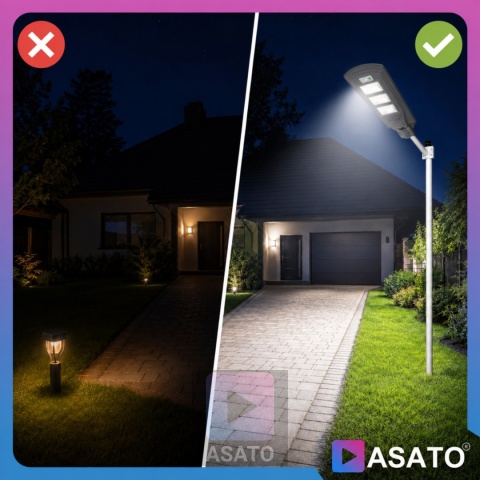 Lampa Uliczna Solarna LED 60W ze Słupkiem Czujnikiem Ruchu Pilot Uchwyt
