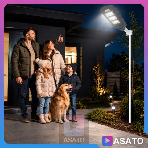 Lampa Uliczna Solarna LED 60W ze Słupkiem Czujnikiem Ruchu Pilot Uchwyt