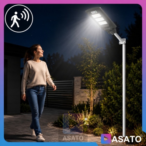 Lampa Uliczna Solarna LED 60W ze Słupkiem Czujnikiem Ruchu Pilot Uchwyt