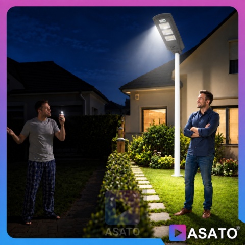 Lampa Uliczna Solarna LED 60W ze Słupkiem Czujnikiem Ruchu Pilot Uchwyt