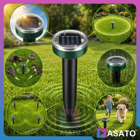 Odstraszacz Na Krety Gryzonie Nornicec ASATO® - Solarny Zestaw 4 szt. - Zasięg 3400m² - IP44 Wodoodporny
