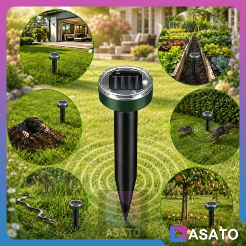Odstraszacz Na Krety Gryzonie Nornicec ASATO® - Solarny Zestaw 4 szt. - Zasięg 3400m² - IP44 Wodoodporny