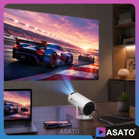 Projektor Smart Mini ASATO® Rzutnik HDMI - Android TV WiFi Bluetooth 5.0 - HD 720p 4K Ready - Ekran 150''