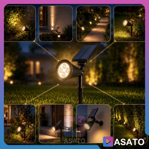 Solarna Lampa Ogrodowa 2w1 LED Wbijana w Ziemię Mocowanie na Ścianę z Regulacją 1200 mAh