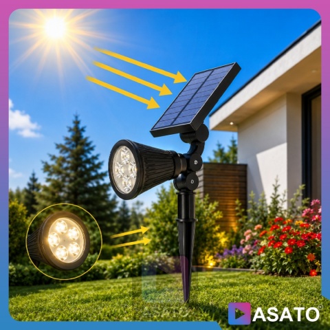 Solarna Lampa Ogrodowa 2w1 LED Wbijana w Ziemię Mocowanie na Ścianę z Regulacją 1200 mAh