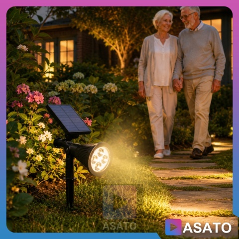 Solarna Lampa Ogrodowa 2w1 LED Wbijana w Ziemię Mocowanie na Ścianę z Regulacją 1200 mAh
