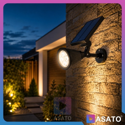 Solarna Lampa Ogrodowa 2w1 LED Wbijana w Ziemię Mocowanie na Ścianę z Regulacją 1200 mAh