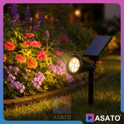 Solarna Lampa Ogrodowa 2w1 LED Wbijana w Ziemię Mocowanie na Ścianę z Regulacją 1200 mAh