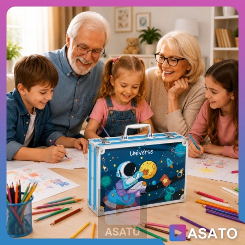 Zestaw Artystyczny w Walizce Dla Dzieci 145 Elementów do Malowania i Rysowania Prezent ASATO®